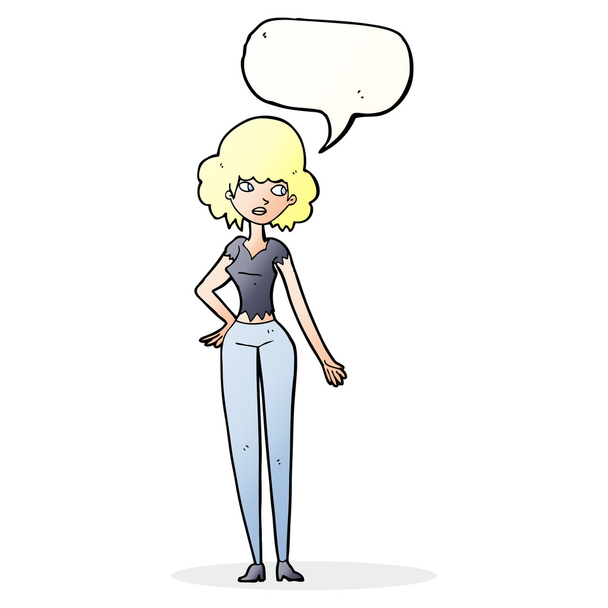 Karikatur hübsche Frau mit Sprechblase - Vektor, Bild
