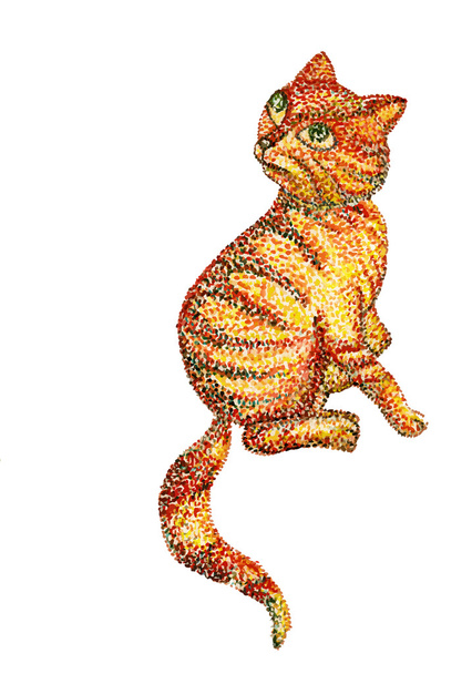 Cat on white background. Dotted technique.  - Vector, Image