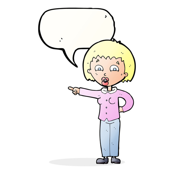 dibujos animados apuntando mujer con burbuja del habla
 - Vector, imagen