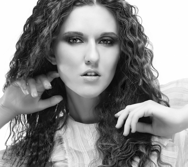 beautiful woman with long curly hairs - Zdjęcie, obraz
