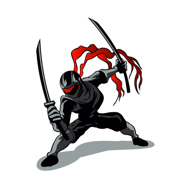 Ninja Character with Set of Japanese Ninja Weapons Stock Vector