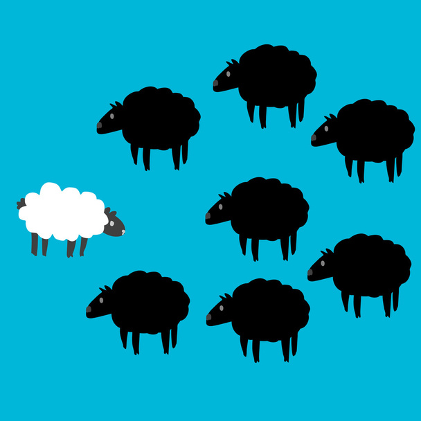 Whit and black sheep on blue screen - Vector, Image