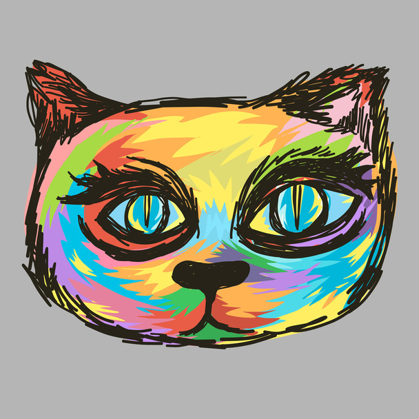 Colorful head cat painting style - Vector, afbeelding
