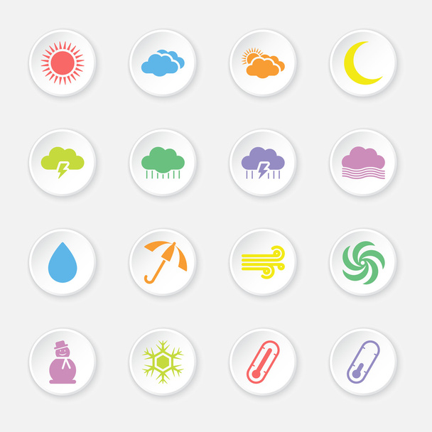 colorful flat weather icon set on circle button - Vector, Image