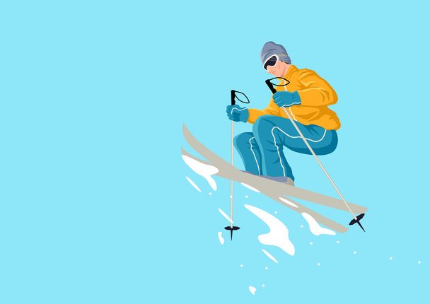 Cartoon afbeelding van een man spelen ski - Vector, afbeelding