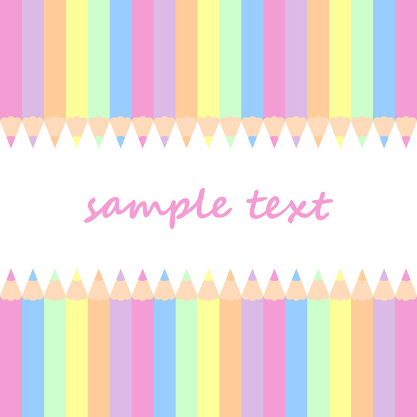 Baby-Postkarte Hintergrund mit Buntstiften und vertikalen Streifen in Pastellfarben - Vektor, Bild
