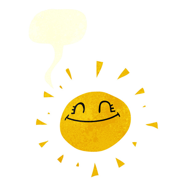 幸せなフリーハンド レトロ漫画太陽 - ベクター画像