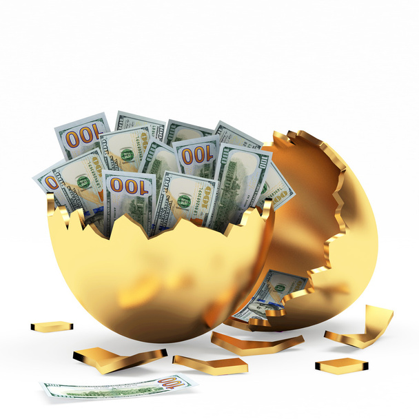 Arany törött tojás teljes a dollár számlák - Fotó, kép