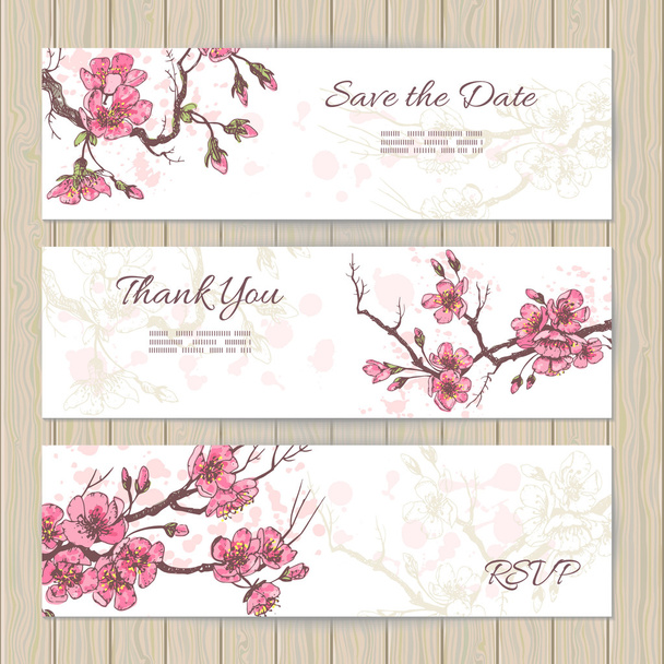 Elegante sakura kártyák beállítása - Vektor, kép