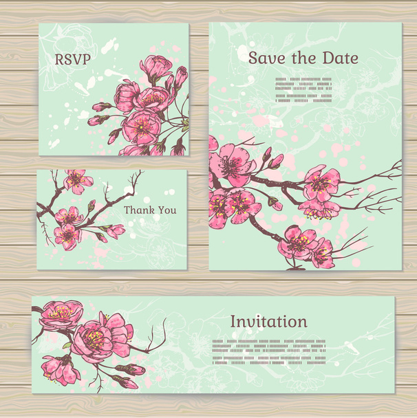 Elegante sakura cards set - Vector, Image
