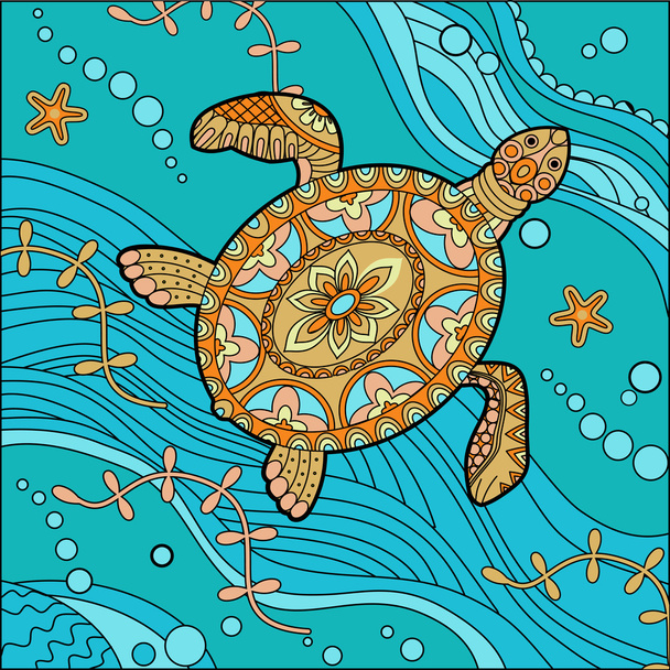 Sea turtle doodle illustration - Vektör, Görsel