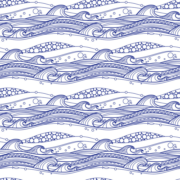 海の波のシームレスなパターン - ベクター画像