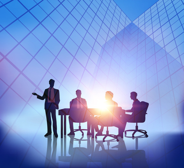 Abstract business meeting with sunset city background - Vector, Image