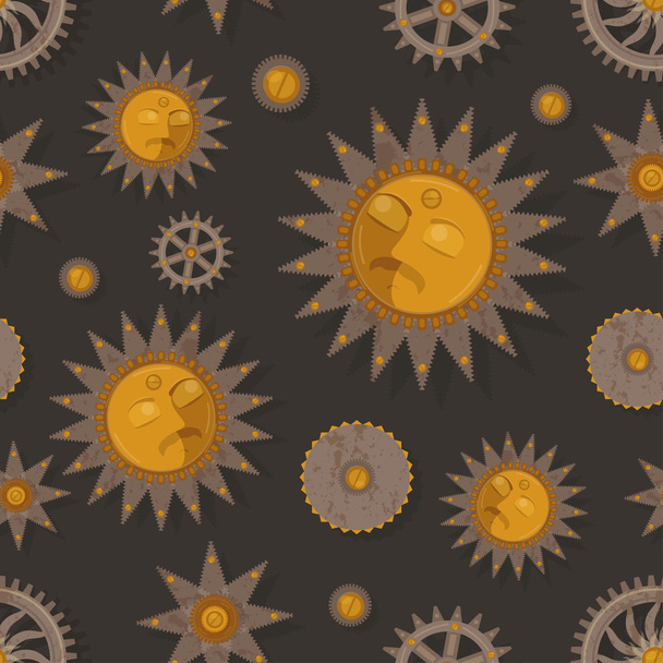 Vector pattern with sun, stars and gear wheel - Vector, Image