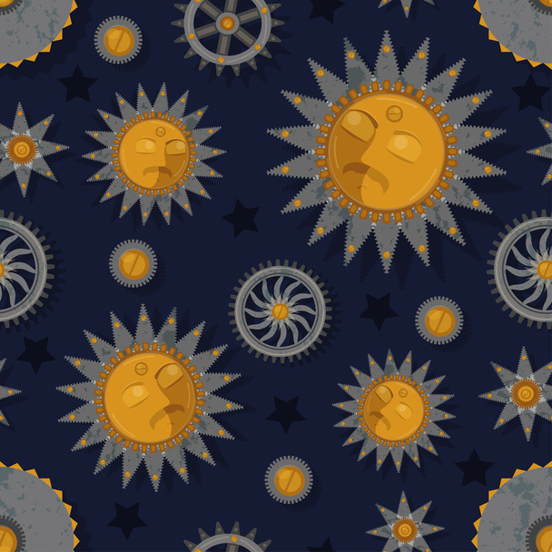 Vector pattern with sun, stars and gear wheel - Vector, Image