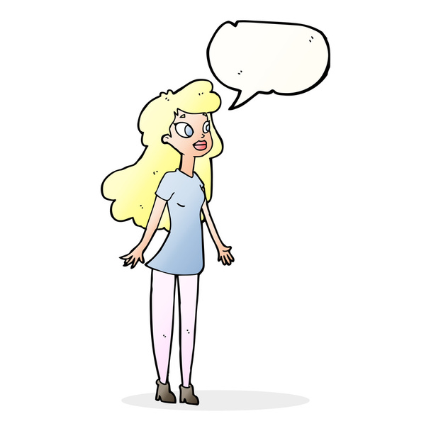 Karikatur hübsches Mädchen mit Sprechblase - Vektor, Bild