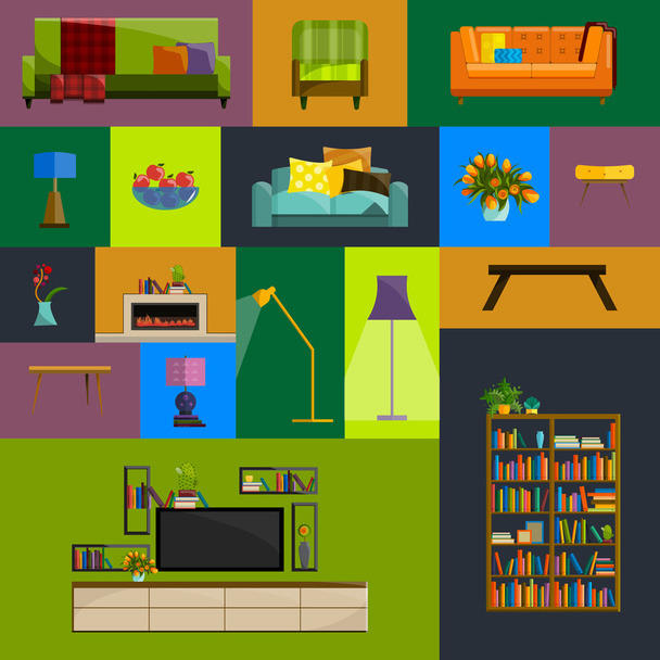 Vector collection of modern flat furniture icon set. - Vector, Image