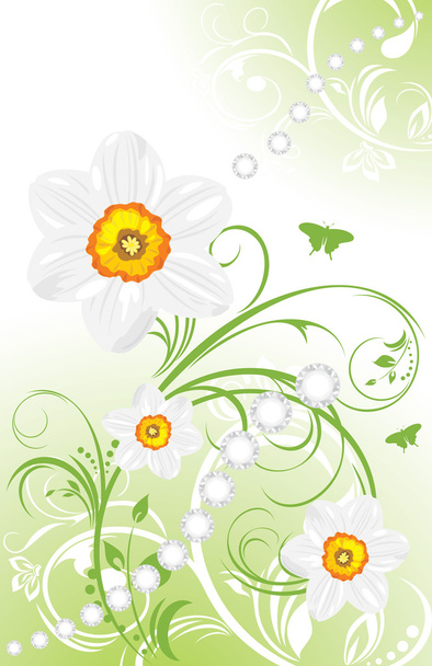 Spring ornamental background with daffodils - Vector, imagen