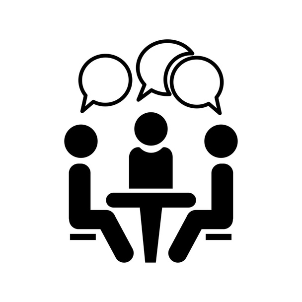 Conférence des icônes. Des gens assis autour de la table parlent. Illustration vectorielle - Vecteur, image