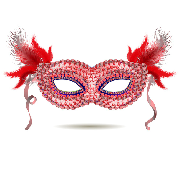 Vector red venetian carnival mask with feathers. EPS - Vector, Image