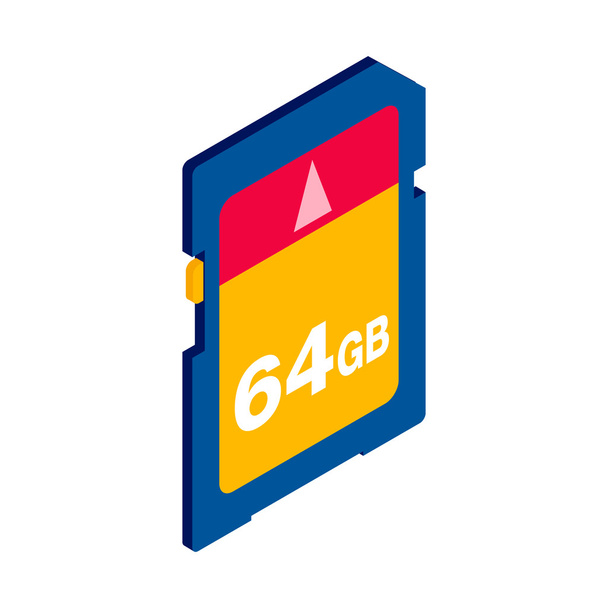 64 GB SD memory card icon, isometric 3d style - Vetor, Imagem