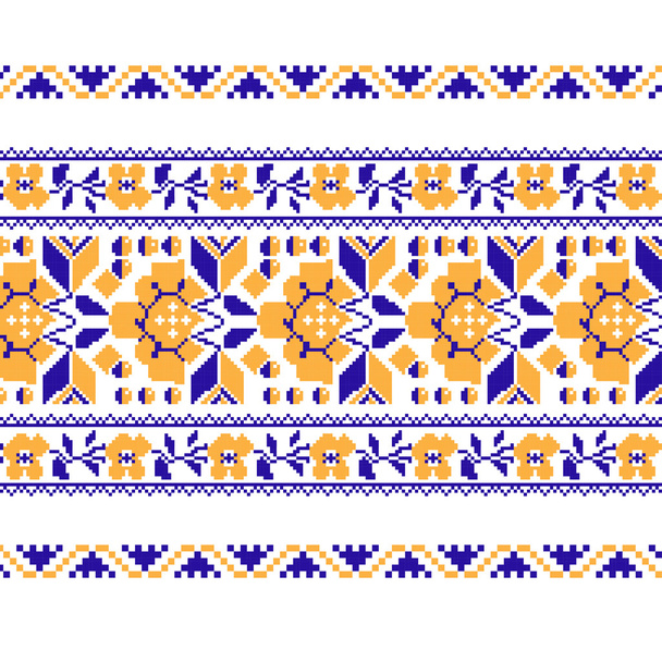 民族飾りステッチ花クロス パターンのセット - ベクター画像