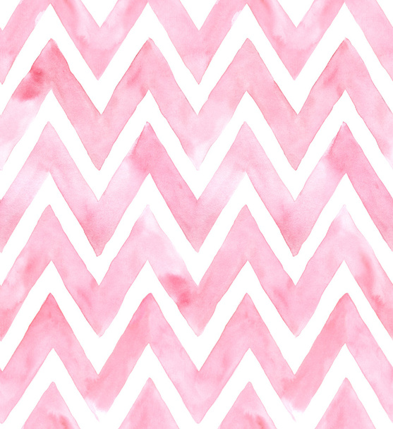 Chevron of pink color on white background. Watercolor seamless pattern - Photo, Image