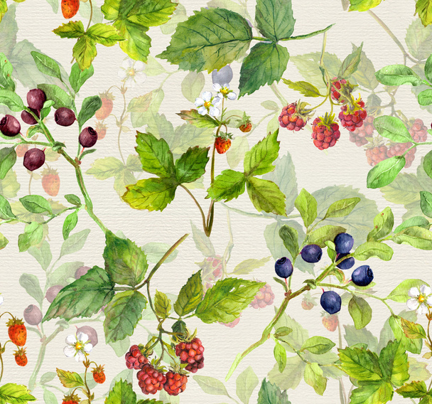 Seamless background - repeating pattern with wild herbs and berries - Photo, image