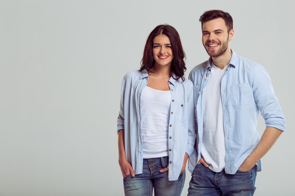Beautiful couple in jeans - Fotó, kép
