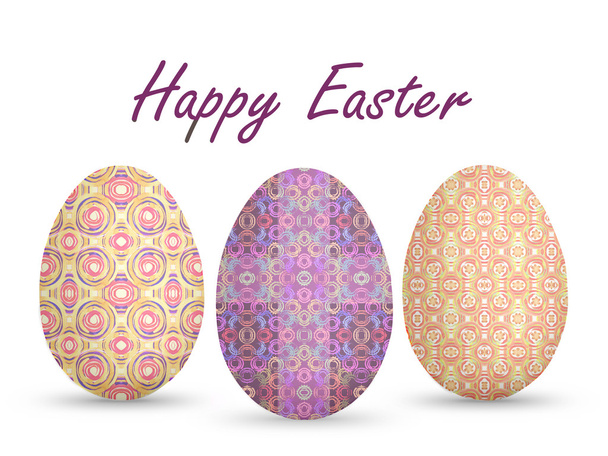 Colorful easter eggs with beautiful color abstract pattern. Isolated on white background - graphic illustration. - Photo, image
