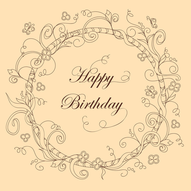 birthday card with doodle flowers - Vector, Imagen