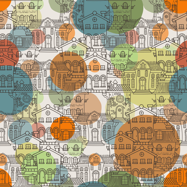 Cute seamless pattern of doodle houses. - Vector, Image
