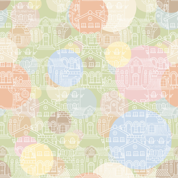 Cute seamless pattern of doodle houses. - Vector, Image