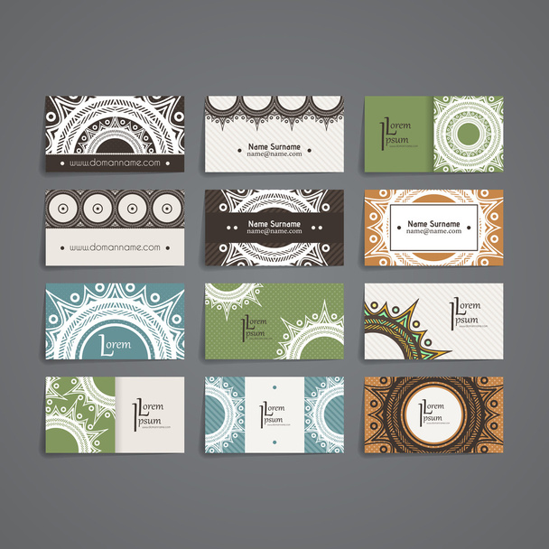 Set of vector design templates. Business card with floral circle ornament. Mandala style. - Vector, Image