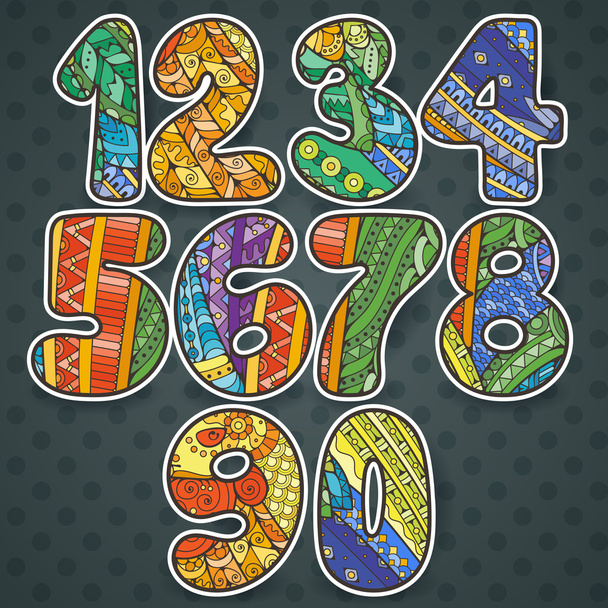 Zentangle numbers set. Collection of doodle numbers with zentangle elements. Vector illustration can be used for web design, booklets, print cards, textile t-shirts, print elements and other. - Vector, Image