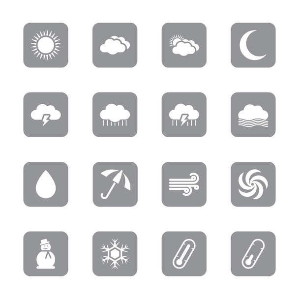 gray flat weather icon set on rounded rectangle - Vector, Image