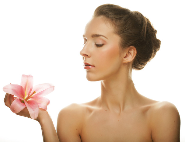 young woman with pink orchid - Photo, Image