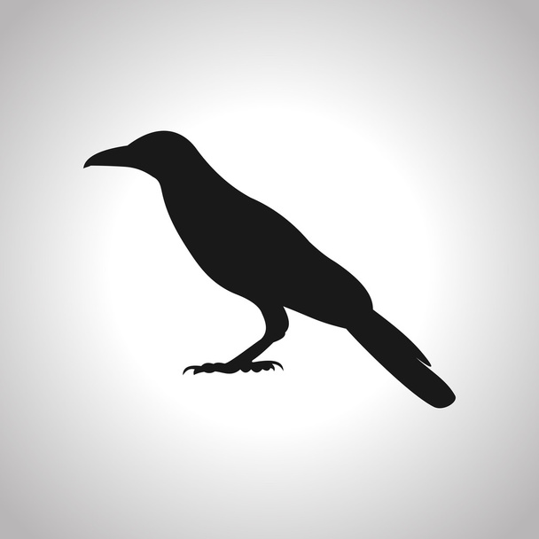 Raven hand drawn black on gray background - Vector, imagen