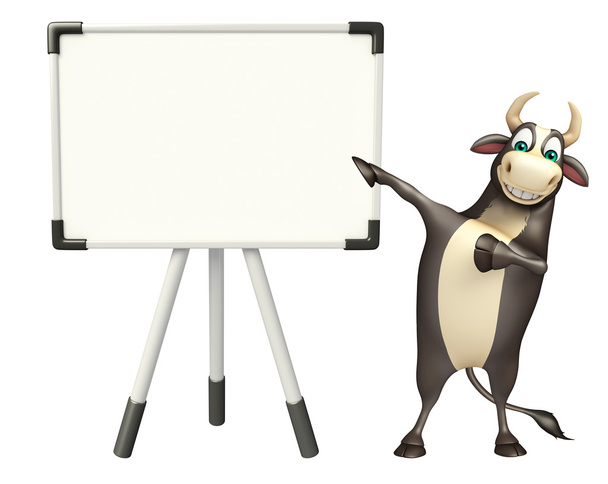 Bull kreslená postava s bílou tabuli   - Fotografie, Obrázek