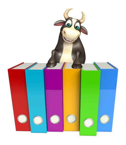Bull cartoon character with files   - Photo, Image