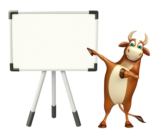 zábava Bull kreslená postava s bílou tabuli  - Fotografie, Obrázek