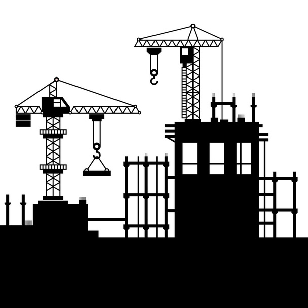 Sitio de construcción con grúas torre. Vector
 - Vector, imagen
