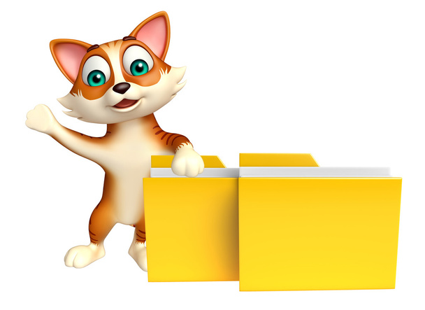 divertente gatto personaggio dei cartoni animati con cartella
   - Foto, immagini