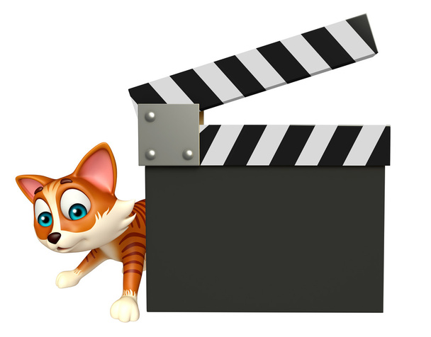 cute cat cartoon character with clapper board   - Photo, Image