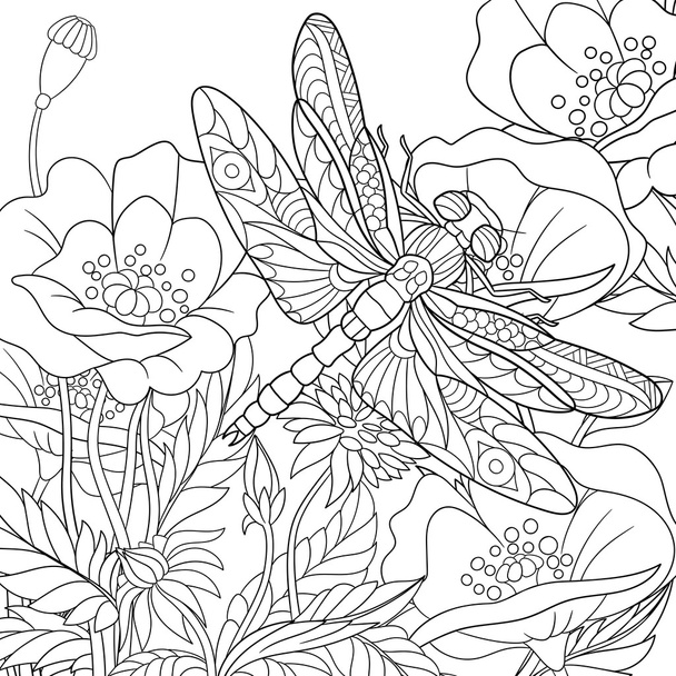 Zentangle stylized dragonfly insect - Vector, Image