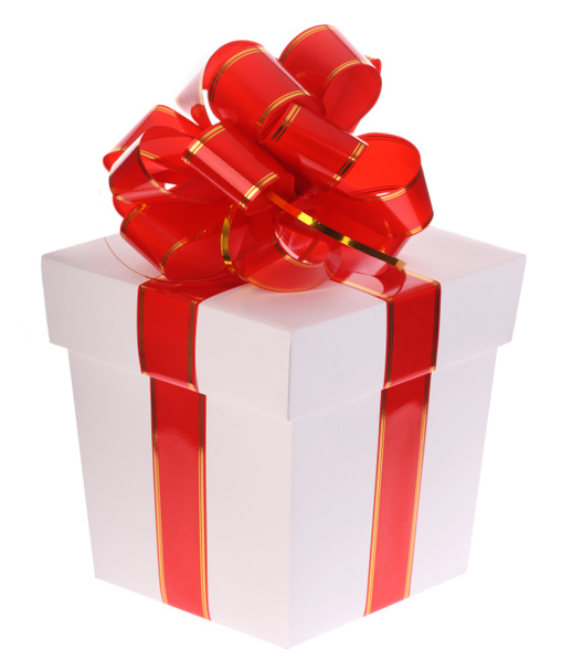 White gift box and red bow. - Photo, Image