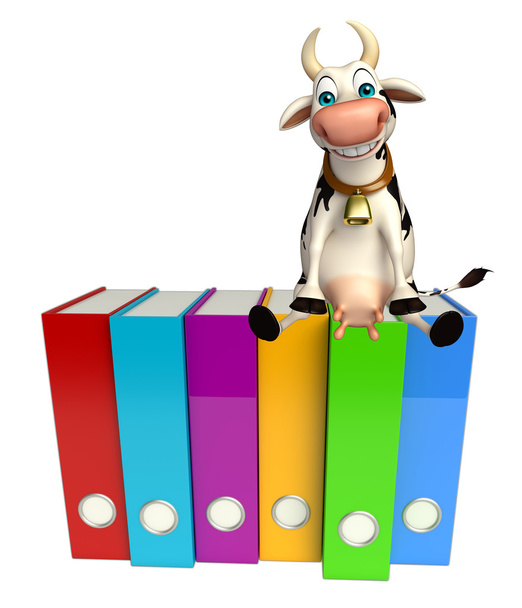 Cow cartoon character with files   - Photo, Image