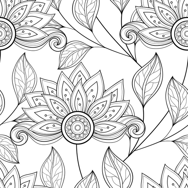 Seamless Monochrome Floral Pattern - Vektör, Görsel