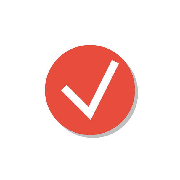 Aceptar icono, sobre fondo blanco, borde círculo rojo, contorno blanco
 - Vector, imagen