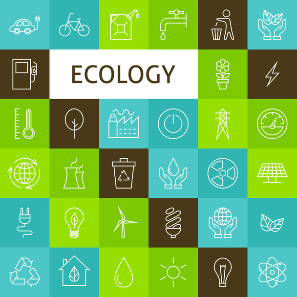 Vector Line Art Ecology Green Power Icons Set - Vector, Image